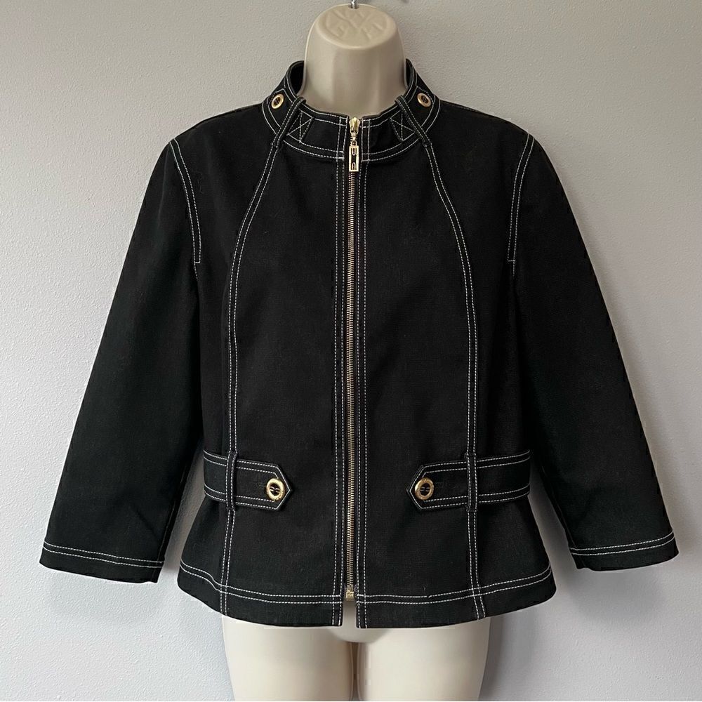 St. John Sport Lightweight High Neck Denim Jacket Size S